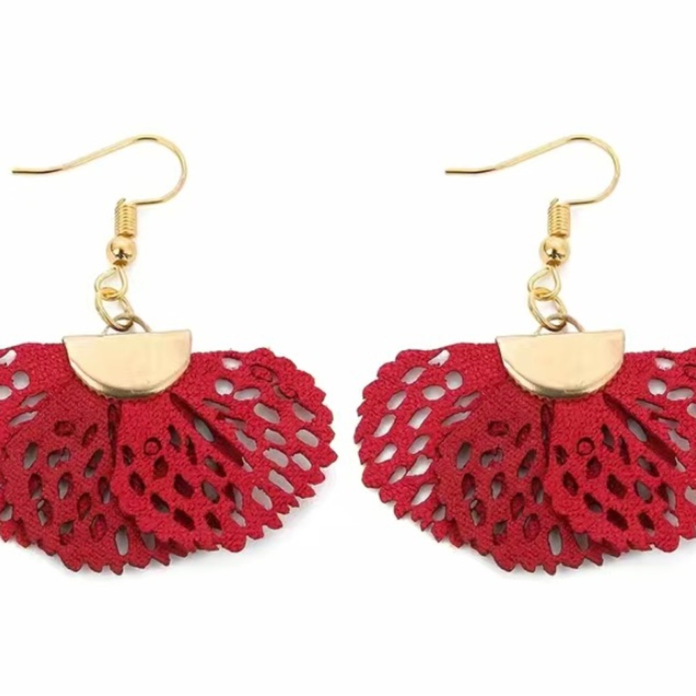 3/$24.  Bohemian red Filigree PU Leather Earrings for Pierced ears